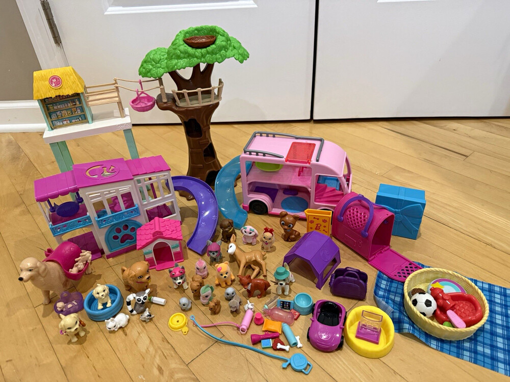 Lot of Barbie Pet Animal Figurines, Mansion, RV and Vet Tree House - dogs!